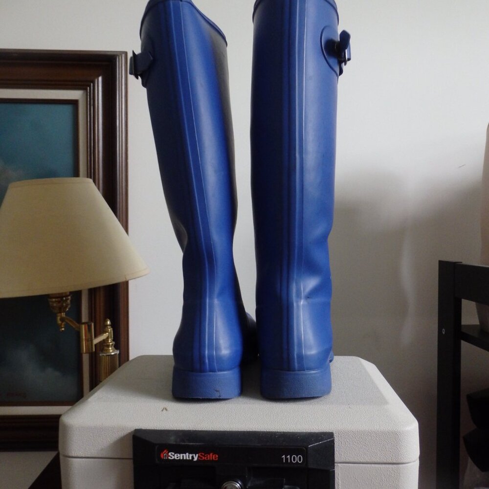Tall original HUNTER PACKABLE rubber rain boots wellies Blue size 10 Excellent - Picture 3 of 5